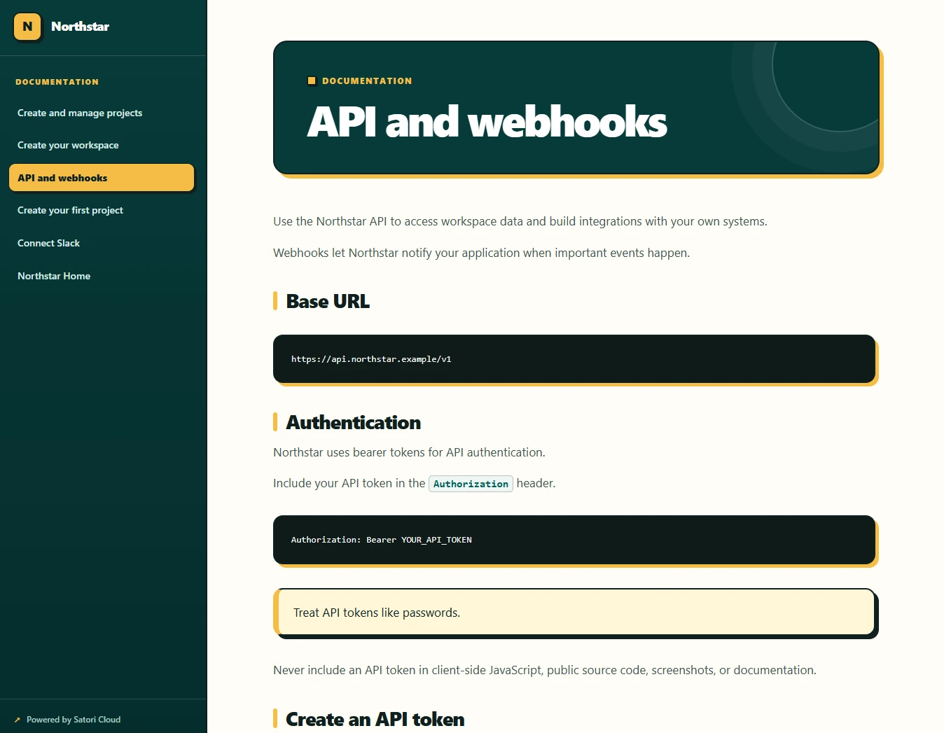 Example of a polished customer-facing documentation website