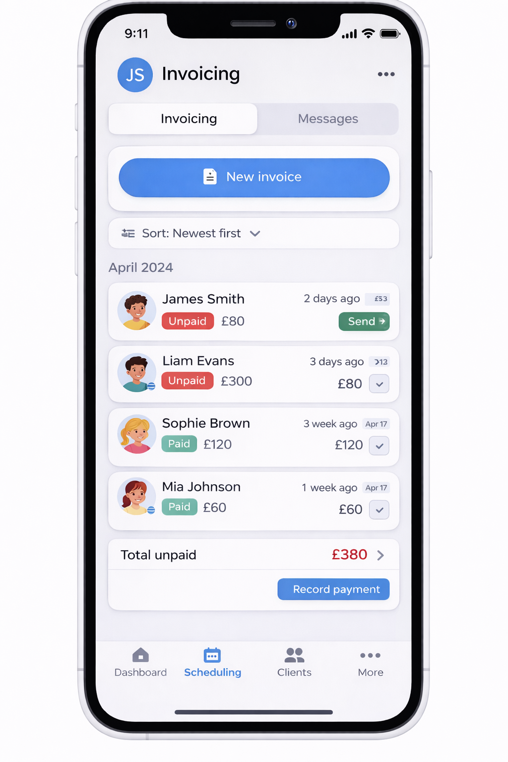 Tutor invoicing view