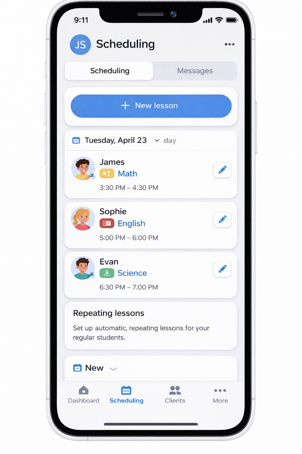 Tutor scheduling view